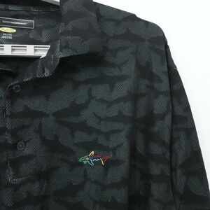 Greg Norman Polo Mens XXL Black Camo Shark All Over Print Golf Moisture Wicking